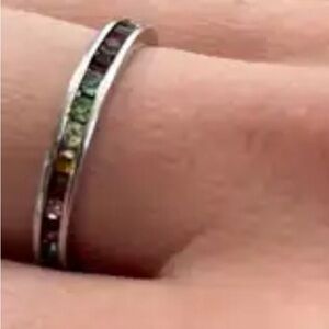 Sterling Silver Multi Color Rhinestone Stone Eternity Infinity Ring Size 7 1/2